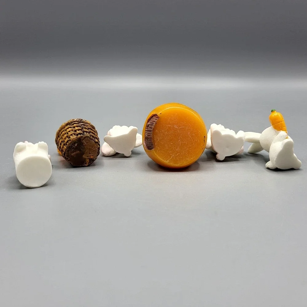 Easter Decor Miniature Rabbit Figurines Set Doll House Carrot Basket Orange